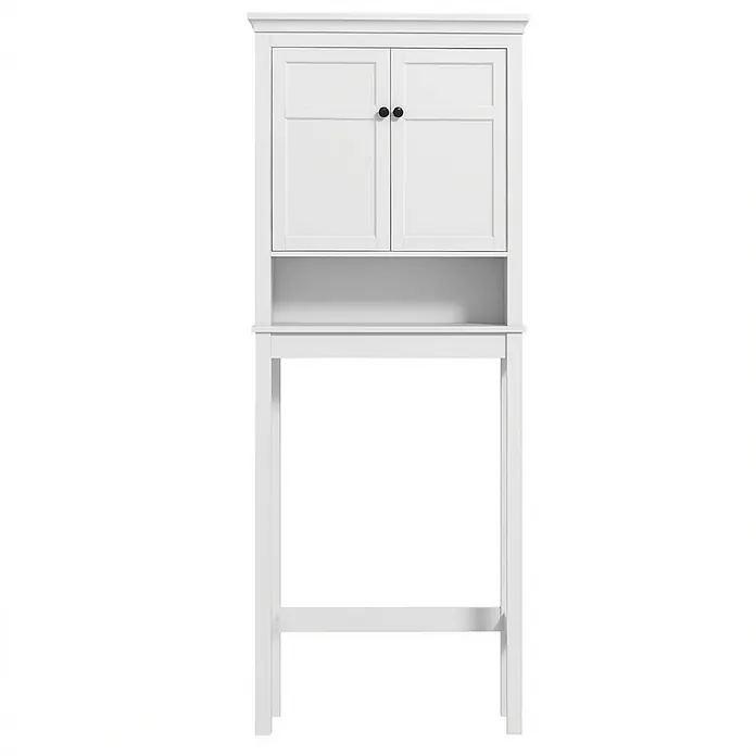 SONNENH Mehrzweckschrank 70 x 20 x 175 cm, Weiß -  - Weißer WC-Aufsatzschrank mit zwei Türen oben und einem offenen Regal.