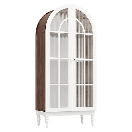 SONNENH Vitrine 76 x 38,5 x 165 cm, Weiß/Walnussoptik