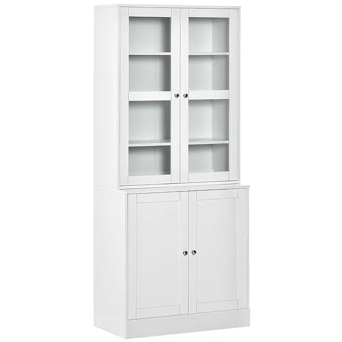 SONNENH Mehrzweckschrank 76 x 40 x 178,5 cm, Weiß -  - Weißer Schrank mit einem oberen Bereich aus Glastüren und Einlegeböden sowie einem unteren Bereich aus Massivholztüren.