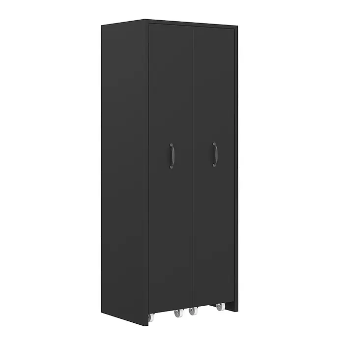 SONNENH Rollregal 51,5 x 41 x 158 cm, 4 Ebenen, Schwarz -  - Dunkelgrauer dreitüriger Rollschrank mit zwei silbernen Griffen.