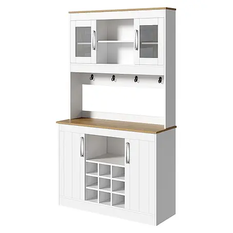 SONNENH Buffetschrank 106 x 39 x 175 cm, 9 Weinfächer, Weiß/Holzoptik