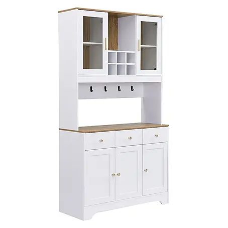 SONNENH Buffetschrank 94,5 x 30 x 175,5 cm, 6 Weinfächer, Weiß/Holzoptik