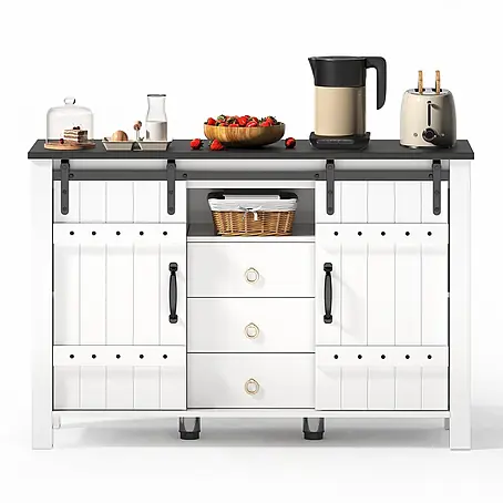 SONNENH Buffetschrank 120 x 40 x 80 cm, Weiß/Schwarz