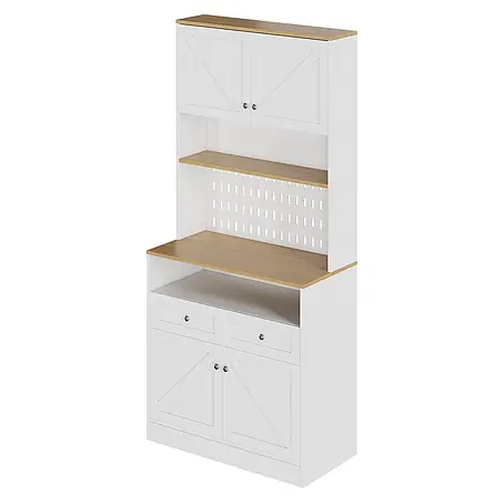 SONNENH Hochschrank 80 x 40 x 175 cm, 4 Unterfächer, Weiß/Natur