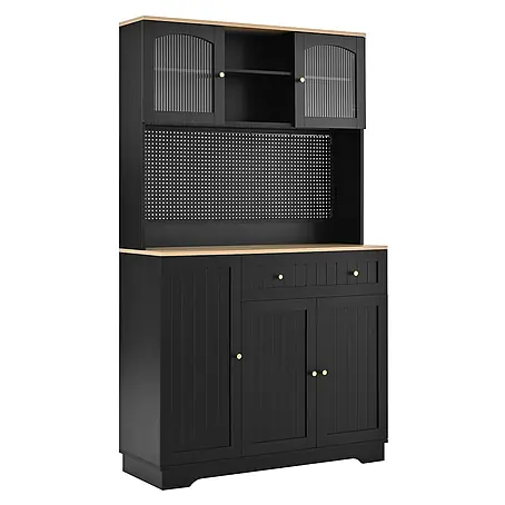 SONNENH Buffetschrank 103,5 x 40 x 180 cm, 10 Fächer, Schwarz/Natur