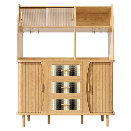 SONNENH Buffetschrank 140 x 40,5 x 174,5 cm, 4 Einlegeböden, Natur