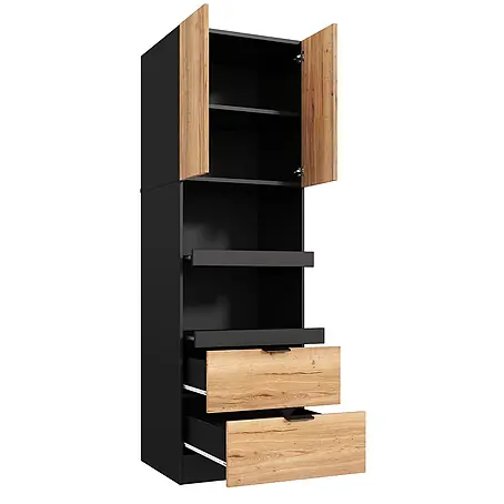 SONNENH Buffetschrank 59,5 x 45 x 200 cm, Schwarz/Holzoptik