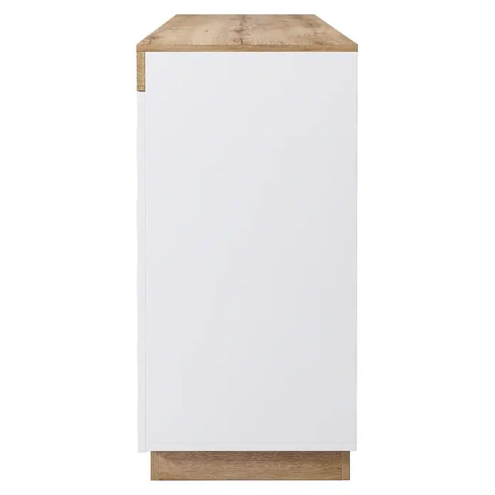 SONNENH Kommode 120,5 x 40,2 x 82,5 cm, Weiß/Eiche -  - Weißer Schrank mit heller Holzoptikplatte und -sockel.
