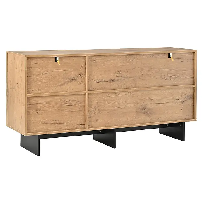 SONNENH Sideboard 140 x 40 x 70 cm, Natur -  - Eiche-Effekt Schuhschrank mit Kipptüren und schwarzem Sockel.