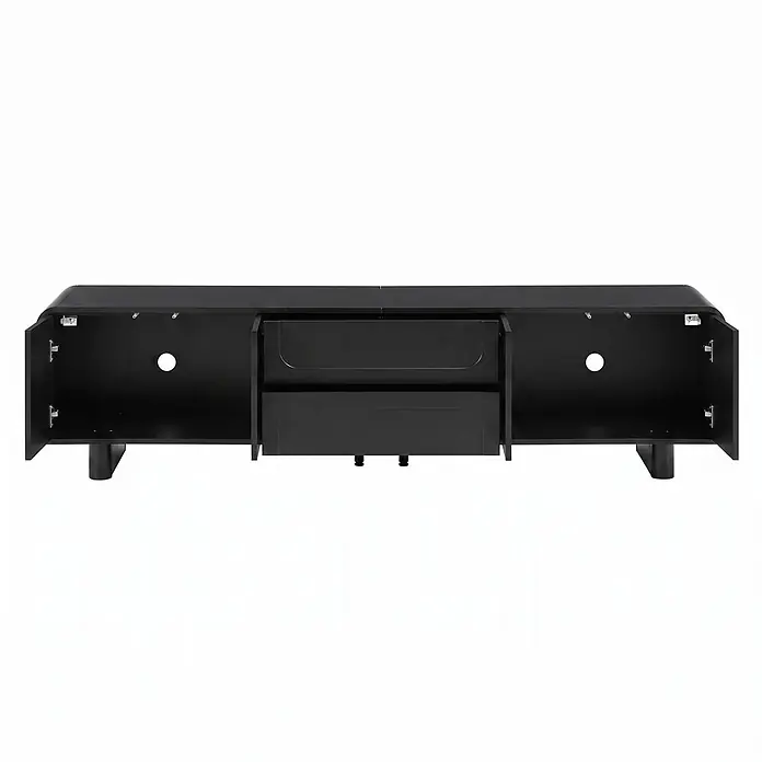SONNENH Kommode 180 x 40 x 46 cm, Schwarz -  - Schwarzer TV-Ständer mit zwei offenen Seitenschränken, zwei Auszugsschubladen und Kabelführungsöffnungen.