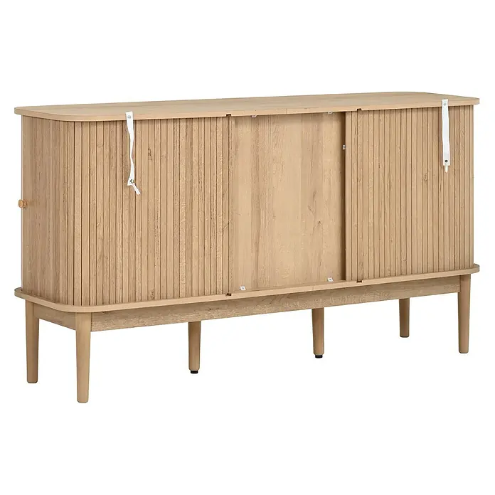 SONNENH Sideboard 141 x 40 x 77 cm, Natur -  - Heller Holzschrank mit Rollladentüren, abgerundeter Platte und vier Beinen zur Aufbewahrung.