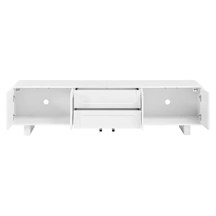 SONNENH Kommode 180 x 40 x 46 cm, Weiß -  - Weißes Lowboard mit zwei offenen Seitenschränken mit Kabelauslässen und zwei offenen Mittelschubladen.