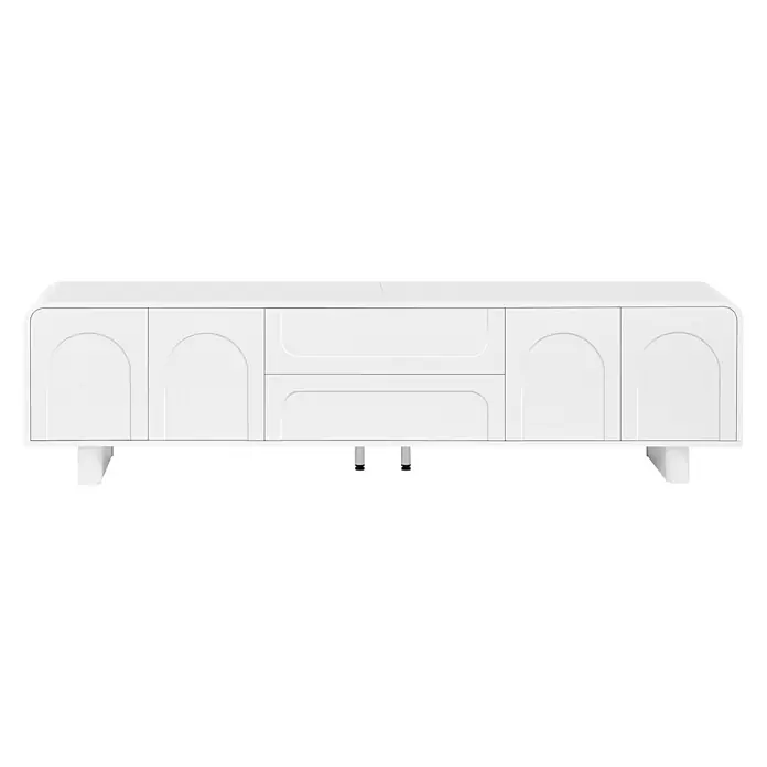 SONNENH Kommode 180 x 40 x 46 cm, Weiß -  - Weißes Sideboard mit vier Türen mit Bogendetails und zwei mittigen Schubladen mit rechteckigen Einschnitten, auf konischen Füßen.