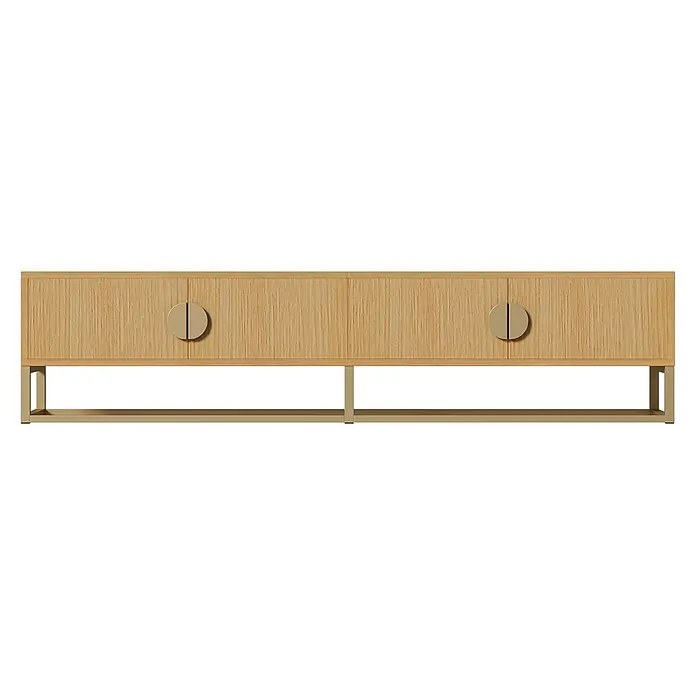 SONNENH TV-Lowboard 180 x 40 x 40 cm, Holzoptik/Gold -  - Helles Holz Sideboard mit goldenen runden Griffen und Metallgestell.