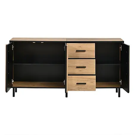 SONNENH Sideboard 140 x 35 x 70 cm, 3 Türen, Schwarz/Natur