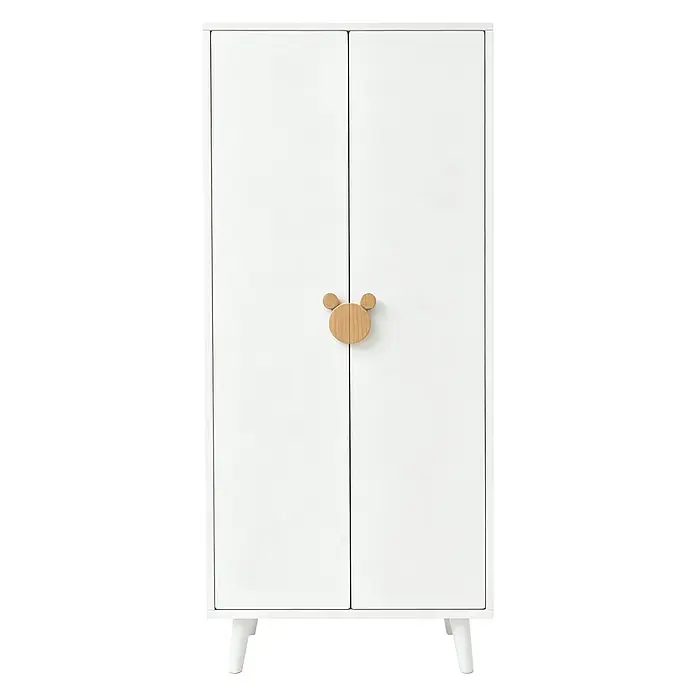 SONNENH Kleiderschrank 70 x 55 x 170 cm, Weiß -  - Weißer zweitüriger Kleiderschrank mit vier Beinen und einem hölzernen Micky-Maus-Griff.