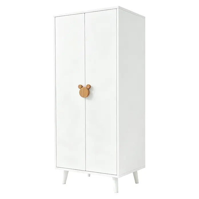 SONNENH Kleiderschrank 70 x 55 x 170 cm, Weiß -  - Weißer zweitüriger Kleiderschrank mit Holz-Mickey-Maus-Griffen und konischen Beinen.