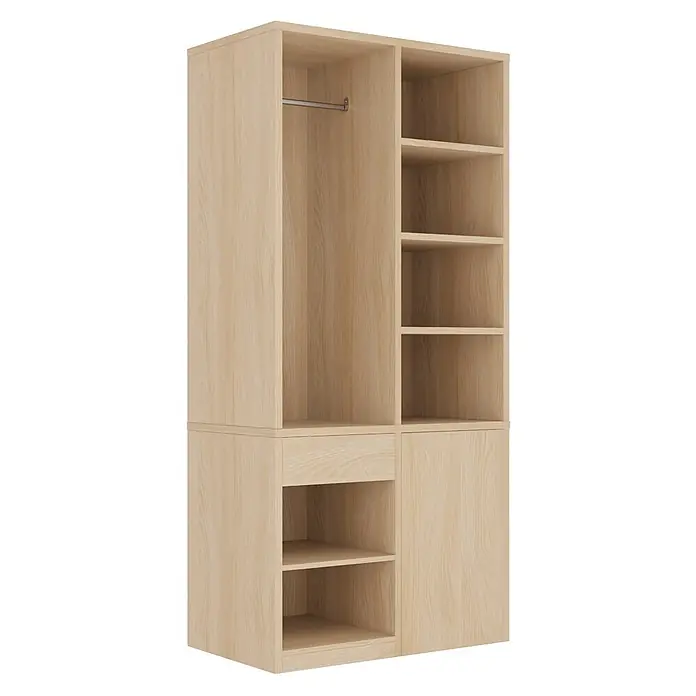 SONNENH Kleiderschrank 70 x 50 x 170 cm, offen, Holzoptik -  - Kleiderschrank aus hellem Holz mit Kleiderstange, mehreren Fächern und einer Schublade für vielseitigen Stauraum.