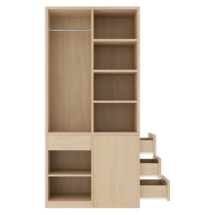 SONNENH Kleiderschrank 70 x 50 x 170 cm, offen, Holzoptik -  - Heller Holz-Kleiderschrank mit Kleiderstange, Regalen und mehreren Schubladen.