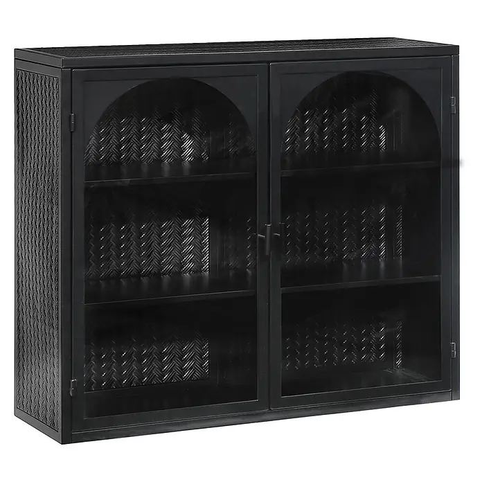 SONNENH Hängeschrank 70 x 23 x 60 cm, 3 Ebenen, Schwarz -  - Schwarzer Metallschrank mit geflochtenen Seiten und gewölbten Türen, mit Einlegeböden.