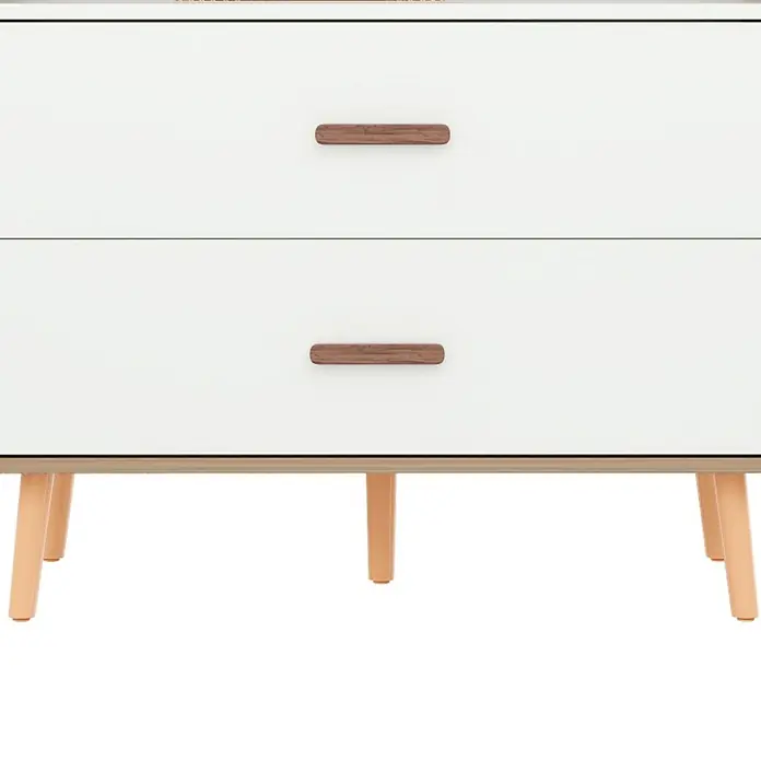 SONNENH Kleiderschrank 80 x 46 x 141,5 cm, Weiß/Holzoptik -  - Weißer Kommode mit zwei Schubladen, braunen Holzgriffen und hellen Holzbeinen.