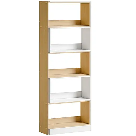 SONNENH Bücherregal 111,5 x 23,8 x 163,7 cm, 5 Ebenen, Natur/Weiß