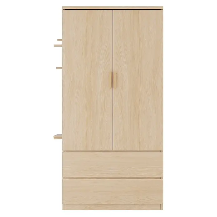 SONNENH Kleiderschrank 70 x 50 x 170 cm, Lochwand, Holzoptik -  - Heller Holzschrank mit zwei Türen, zwei Schubladen und integrierten Seitenablagen.