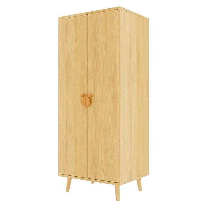 SONNENH Kleiderschrank 70 x 55 x 170 cm, Holzoptik -  - Helles Holz Kleiderschrank mit zwei Türen, niedlichem Bärengriff und konischen Beinen für Kinderzimmer.