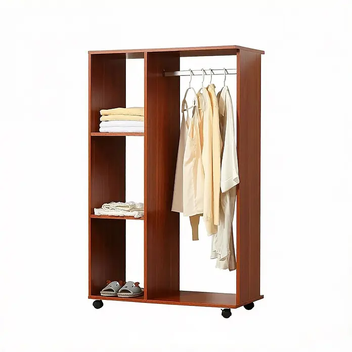 SONNENH Kleiderschrank 80 x 40 x 128 cm, Walnussoptik -  - Mobiler Kleiderschrank aus dunklem Holz mit Regalen und Kleiderstange.