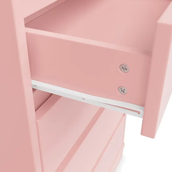 SONNENH Kleiderschrank 140 x 40 x 135 cm, Rosa -  - Geöffnete rosa Schublade mit weißer Führungsschiene und sichtbaren Schrauben.