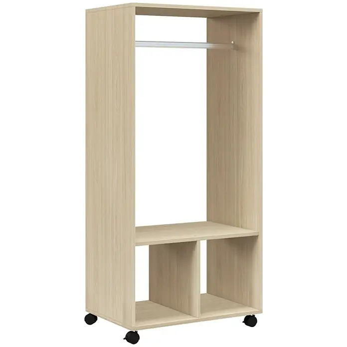 SONNENH Roll-Kleiderschrank 60 x 40 x 128 cm, Natur -  - Heller Kleiderschrank auf Rollen mit Kleiderstange und Regalfächern.