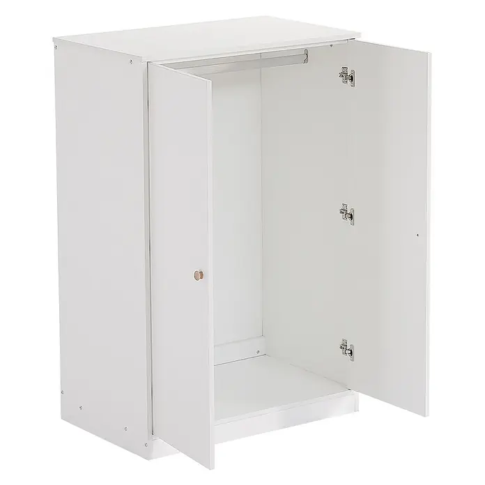 SONNENH Kleiderschrank 80 x 50 x 120 cm, Weiß -  - Weißer kompakter Kleiderschrank mit zwei geöffneten Türen, Innenbereich mit Kleiderstange und Boden.