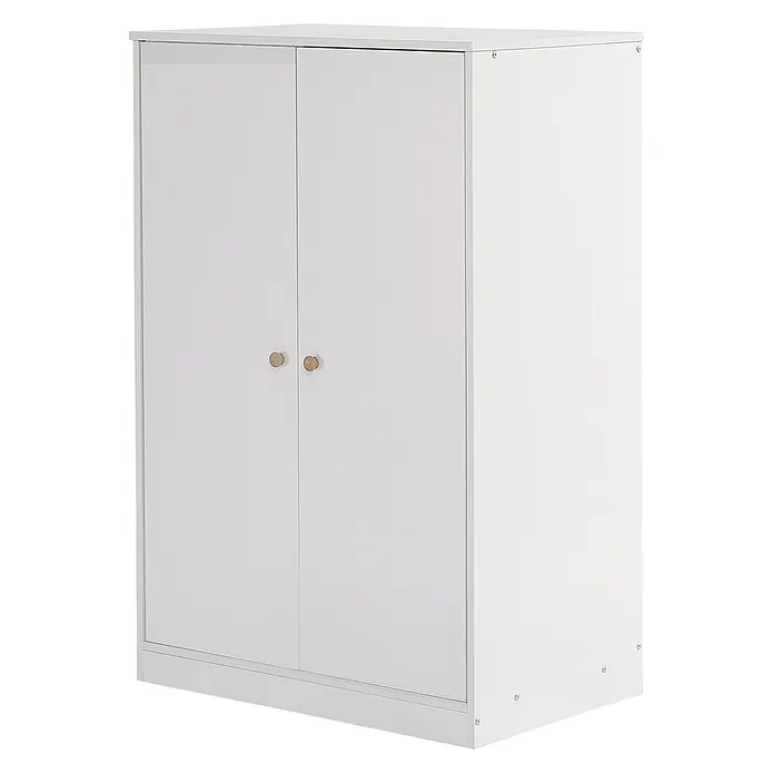SONNENH Kleiderschrank 80 x 50 x 120 cm, Weiß -  - Weißer zweitüriger Schrank mit kleinen, runden Holzgriffen.