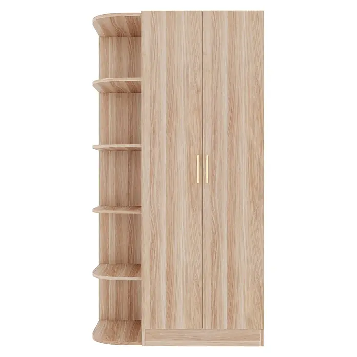 SONNENH Kleiderschrank 80 x 40 x 170 cm, Holzoptik -  - Kleiderschrank aus hellem Holz mit offenen Regalen links und zwei Türen mit goldenen Griffen.