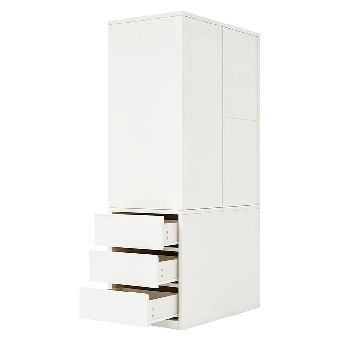 SONNENH Kleiderschrank 70 x 50 x 170 cm, offen, Weiß -  - Weißer Aufbewahrungsschrank mit drei geöffneten Schubladen unten und geschlossenen Türen oben.
