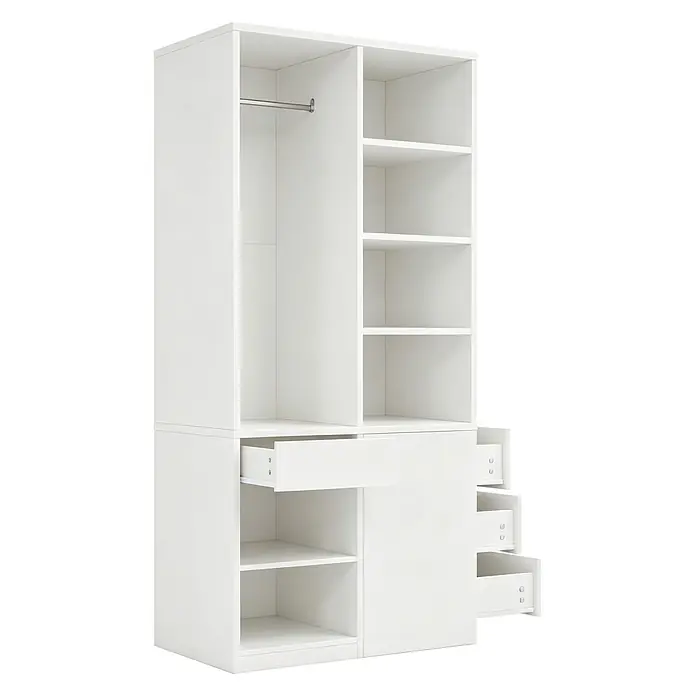 SONNENH Kleiderschrank 70 x 50 x 170 cm, offen, Weiß -  - Weißer modularer Kleiderschrank mit Kleiderstange, offenen Fächern und Schubladen.