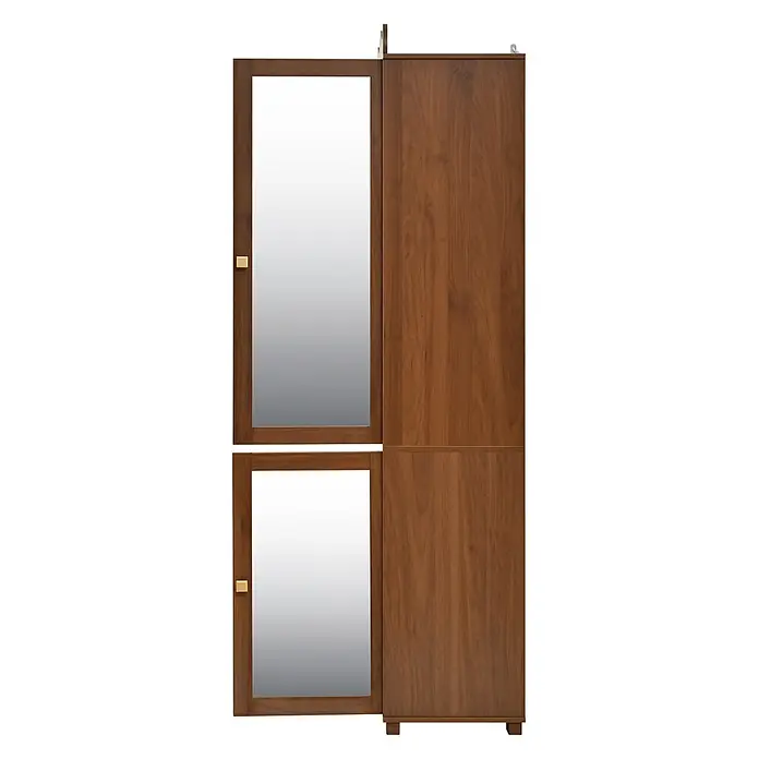 SONNENH Kleiderschrank 115,5 x 38,5 x 194,5 cm, Walnussoptik -  - Schrank aus Nussbaumholz mit zwei Spiegeltüren und zwei massiven Holzfächern, mit goldenen Griffen.