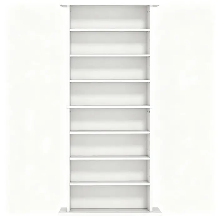 SONNENH Medienregal 58 x 24 x 126,3 cm, 8 Fächer, Weiß -  - Hohes weißes Holzregal mit mehreren leeren Fächern.