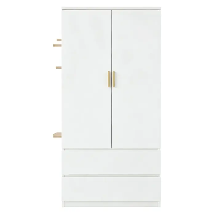 SONNENH Kleiderschrank 70 x 50 x 170 cm, Lochwand, Weiß -  - Weißer Kleiderschrank mit zwei Türen, hellen Holzgriffen, zwei Schubladen und drei Seitenablagen.