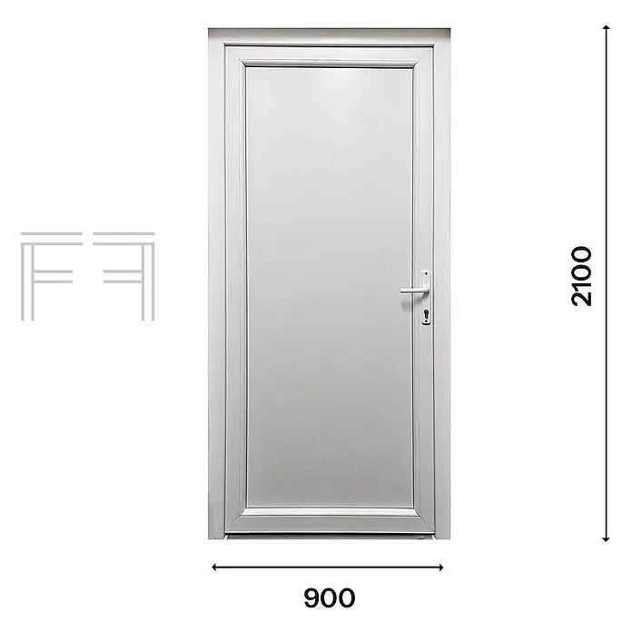 PVC-Eingangstür Weiß Basic, 900 x 2100 mm, DIN-Anschlag rechts -  - Weiße Eingangstür mit Griff und Schloss. Maße: 900x2100 mm.