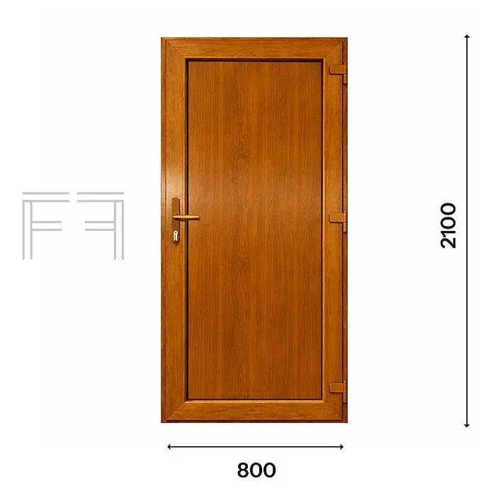 PVC-Eingangstür Eiche Basic, 800 x 2100 mm, DIN links -  - Braune Tür in Holzoptik mit Griff und Scharnieren, 800x2100mm.