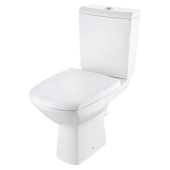 Stand-WC-Kombination Carina - Spülrandlos, Ohne Spezialglasur, Spülform: Tief, WC Abgang: Waagerecht, Weiß - Weiße Toilette mit Spülkasten. Sie ist modern und sauber und hat eine quadratische Form. Sie ist ideal für jedes Badezimmer.