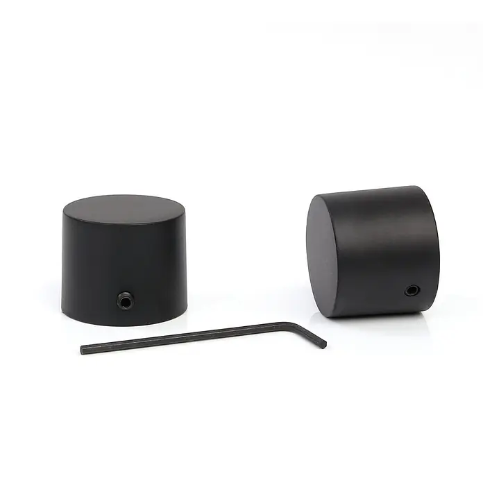 Gardinenstangen-Set Länge 400cm Ø 25mm Style Metall Schwarz-matt Cap -  - Zwei matte schwarze zylindrische Endkappen mit Madenschrauben und Inbusschlüssel.