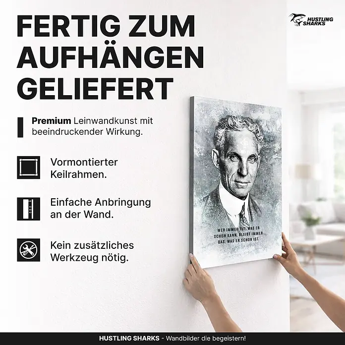 Hustling Sharks Leinwandbild GEH NEUE WEGE – 100 × 150 cm -  - Ein Leinwandbild mit vormontiertem Keilrahmen wird an die Wand gehängt. Es wird fertig zum Aufhängen geliefert und ist einfach anzubringen.
