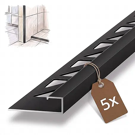 Dalsys Fliesenschiene Aluminium 5x 2,5m x 10mm Eckprofil Schwarz