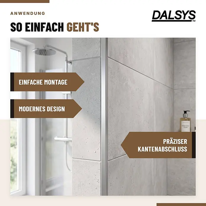 Dalsys Fliesenschiene Aluminium 2,5m x 8mm Eckprofil Schwarz -  - DALSYS Metallfliesenprofil für einfache Montage, modernes Design und präzisen Kantenabschluss in Duschen.