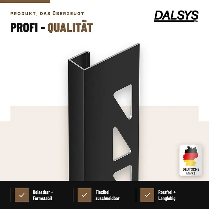 Dalsys Fliesenschiene Aluminium 2,5m x 10mm Eckprofil Schwarz -  - DALSYS schwarzes Metall-Fliesenprofil, Profi-Qualität, belastbar und rostfrei.