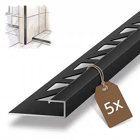 Dalsys Fliesenschiene Aluminium 5x 2,5m x 8mm Eckprofil Schwarz