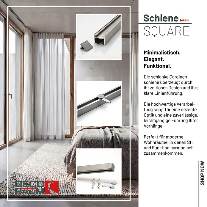 Gardinenschienen-Set Länge 570cm Square 1-lauf Alu Edelstahl-optik online kaufen bei BAUHAUS
