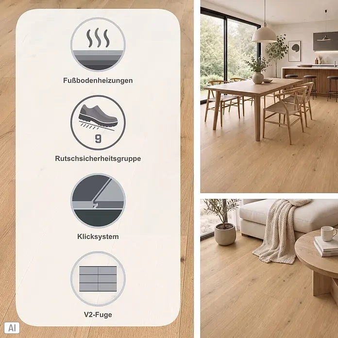 Living by Haro Parkett - Eiche pure strukturiert Naturöl, Landhausdiele, 1.085 x 180 x 12 mm - Heller Holzboden mit Fußbodenheizungseignung, Rutschsicherheitsgruppe 9, Klicksystem und V2-Fuge.